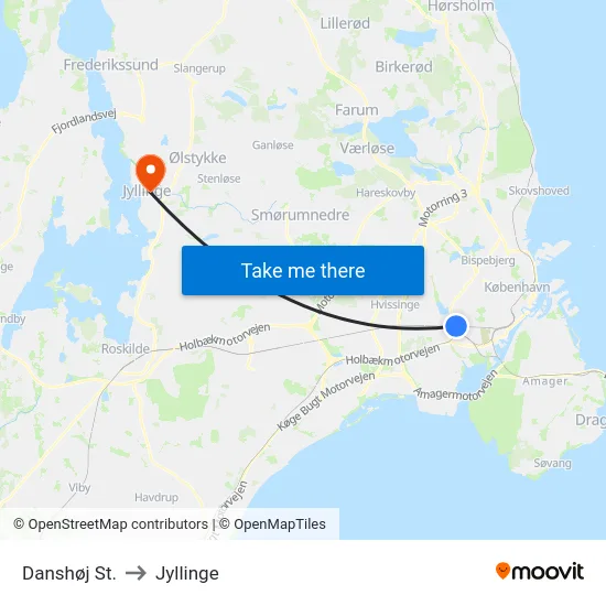 Danshøj St. to Jyllinge map