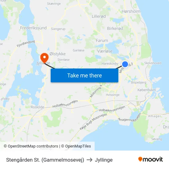 Stengården St. (Gammelmosevej) to Jyllinge map