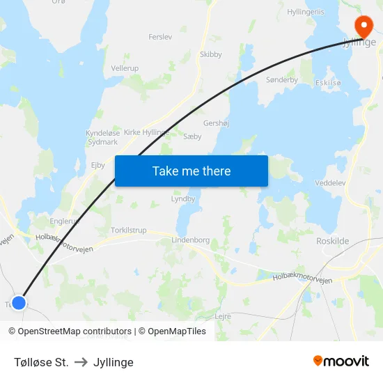 Tølløse St. to Jyllinge map