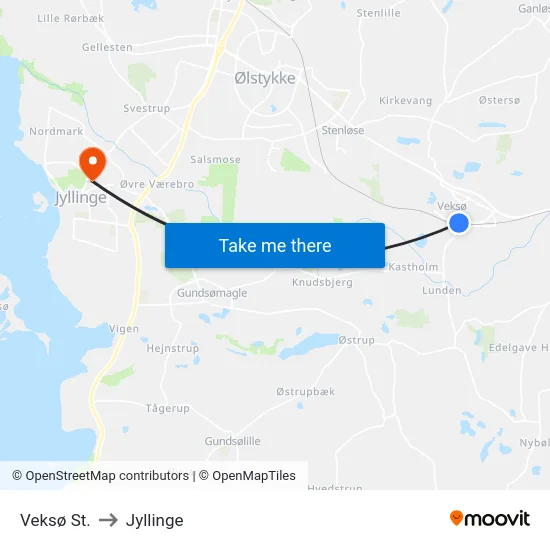 Veksø St. to Jyllinge map