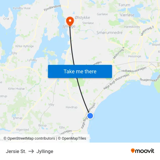 Jersie St. to Jyllinge map