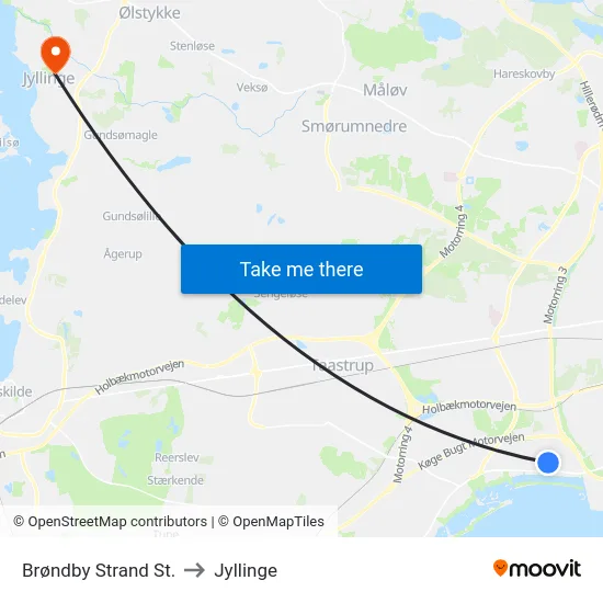 Brøndby Strand St. to Jyllinge map