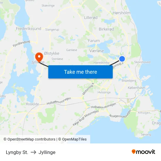 Lyngby St. to Jyllinge map