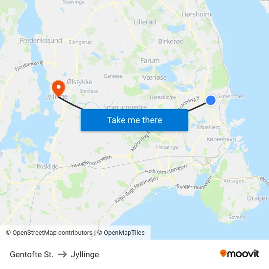 Gentofte St. to Jyllinge map