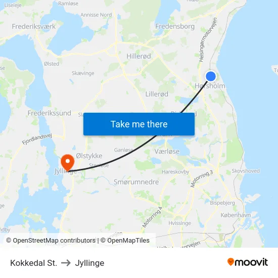 Kokkedal St. to Jyllinge map