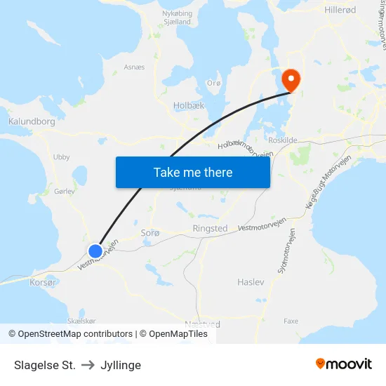 Slagelse St. to Jyllinge map