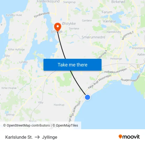 Karlslunde St. to Jyllinge map