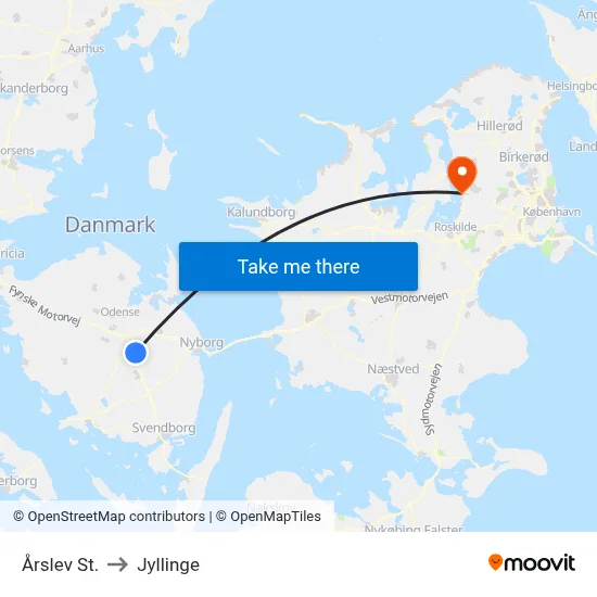 Årslev St. to Jyllinge map
