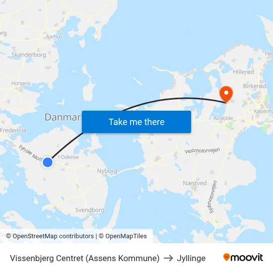 Vissenbjerg Centret (Assens Kommune) to Jyllinge map