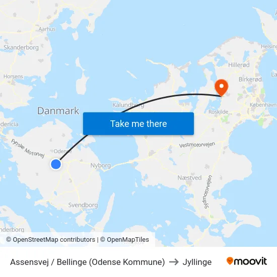 Assensvej / Bellinge (Odense Kommune) to Jyllinge map