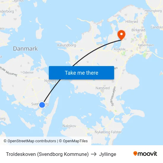 Troldeskoven (Svendborg Kommune) to Jyllinge map