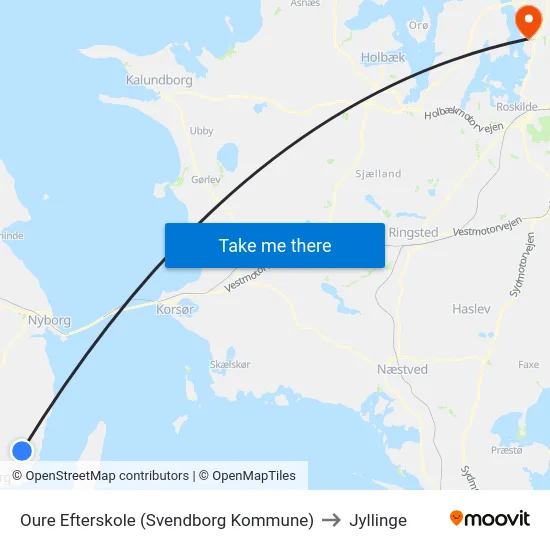 Oure Efterskole (Svendborg Kommune) to Jyllinge map
