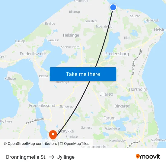 Dronningmølle St. to Jyllinge map