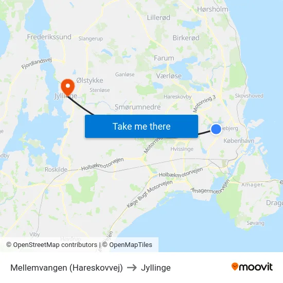 Mellemvangen (Hareskovvej) to Jyllinge map