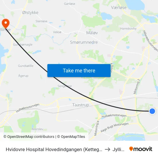 Hvidovre Hospital Hovedindgangen (Kettegård Allé) to Jyllinge map