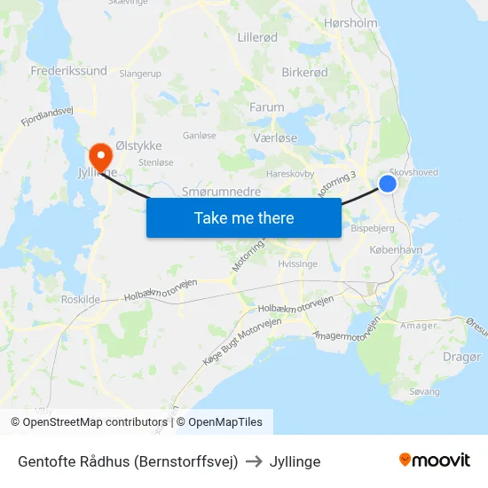 Gentofte Rådhus (Bernstorffsvej) to Jyllinge map