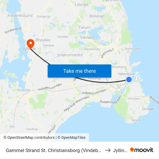Gammel Strand St. Christiansborg (Vindebrogade) to Jyllinge map