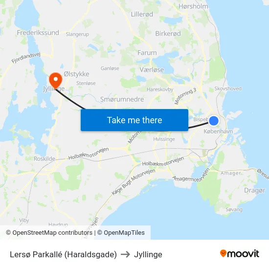 Lersø Parkallé (Haraldsgade) to Jyllinge map