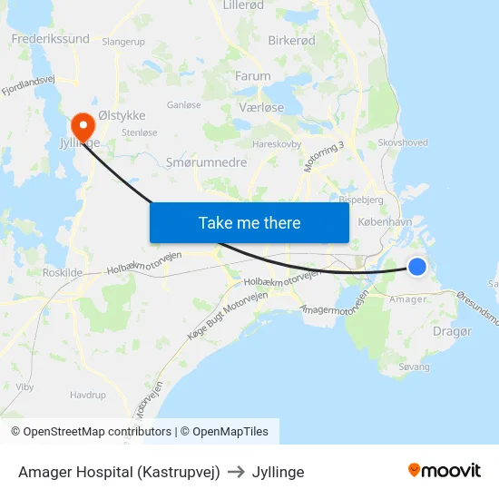 Amager Hospital (Kastrupvej) to Jyllinge map