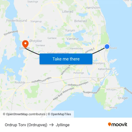 Ordrup Torv (Ordrupvej) to Jyllinge map