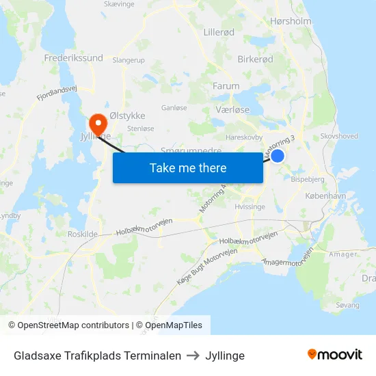 Gladsaxe Trafikplads Terminalen to Jyllinge map