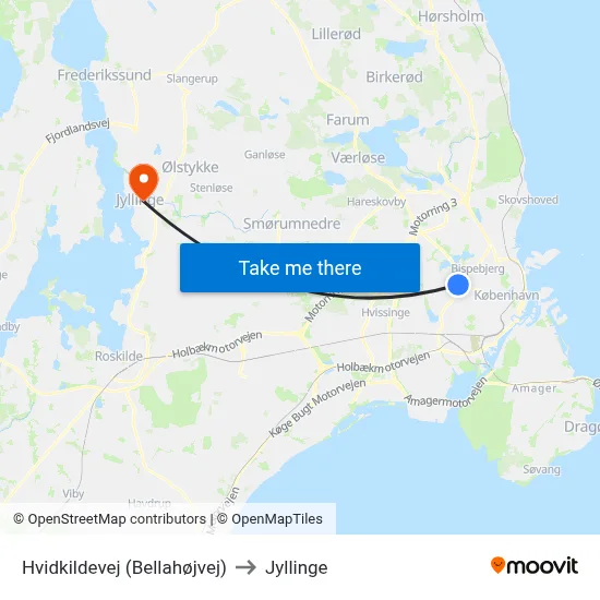 Hvidkildevej (Bellahøjvej) to Jyllinge map
