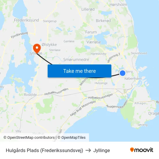 Hulgårds Plads (Frederikssundsvej) to Jyllinge map
