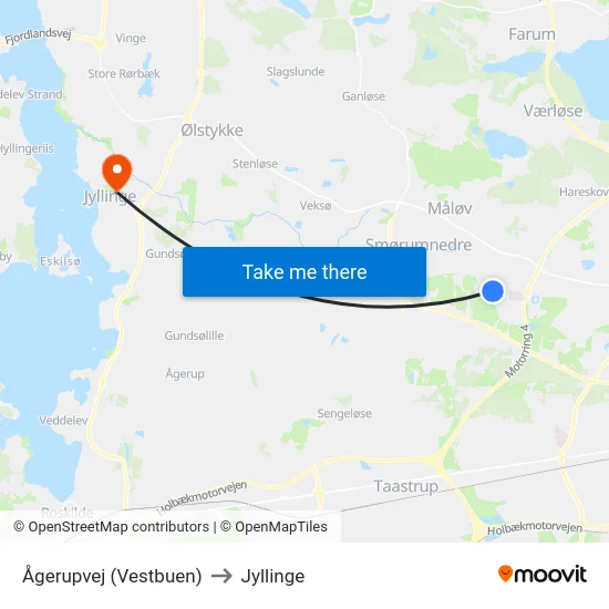 Ågerupvej (Vestbuen) to Jyllinge map