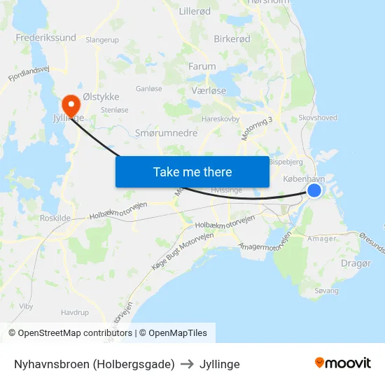 Nyhavnsbroen (Holbergsgade) to Jyllinge map