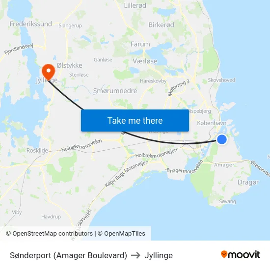 Sønderport (Amager Boulevard) to Jyllinge map