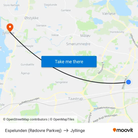 Espelunden (Rødovre Parkvej) to Jyllinge map