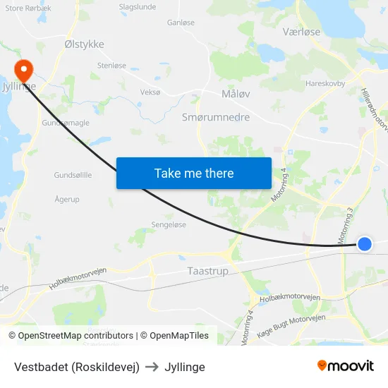 Vestbadet (Roskildevej) to Jyllinge map