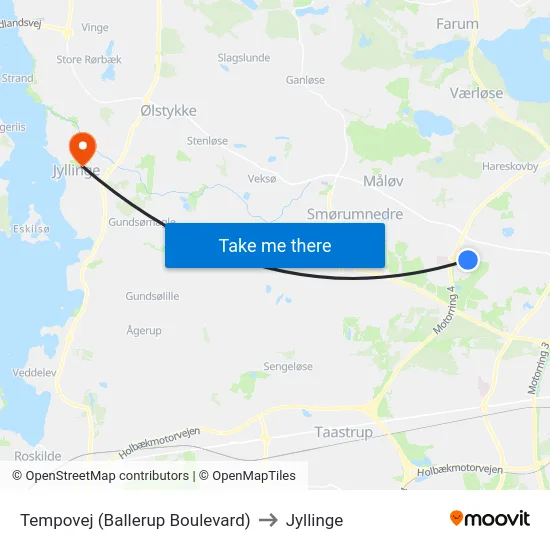 Tempovej (Ballerup Boulevard) to Jyllinge map