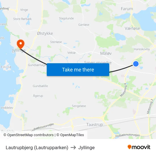 Lautrupbjerg (Lautrupparken) to Jyllinge map