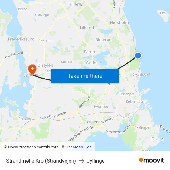 Strandmølle Kro (Strandvejen) to Jyllinge map