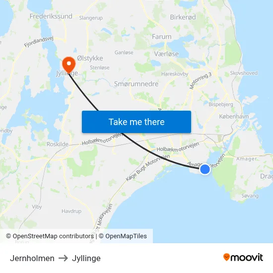 Jernholmen to Jyllinge map