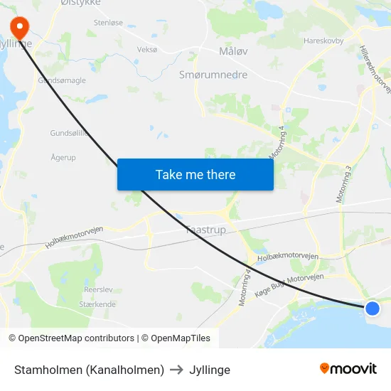 Stamholmen (Kanalholmen) to Jyllinge map