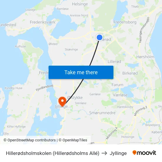 Hillerødsholmskolen (Hillerødsholms Allé) to Jyllinge map