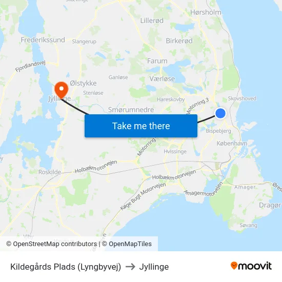 Kildegårds Plads (Lyngbyvej) to Jyllinge map
