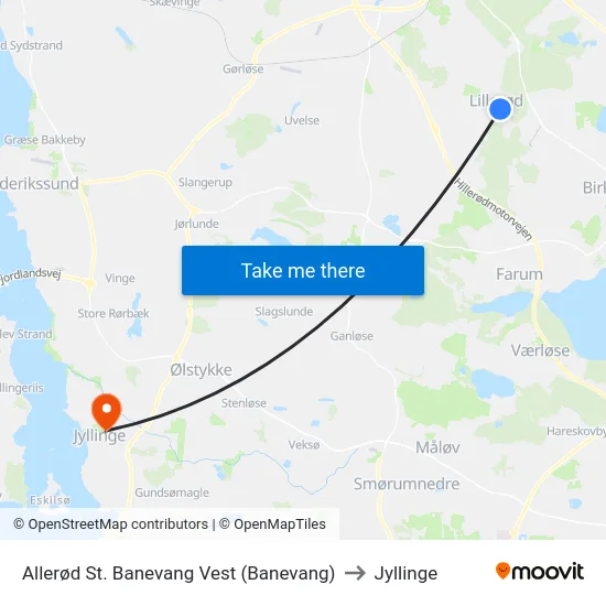 Allerød St. Banevang Vest (Banevang) to Jyllinge map