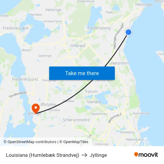 Louisiana (Humlebæk Strandvej) to Jyllinge map