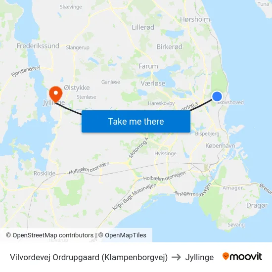 Vilvordevej Ordrupgaard (Klampenborgvej) to Jyllinge map