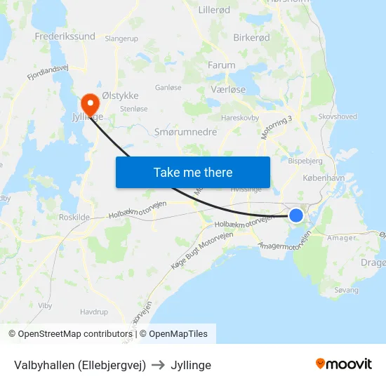 Valbyhallen (Ellebjergvej) to Jyllinge map