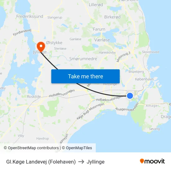 Gl.Køge Landevej (Folehaven) to Jyllinge map
