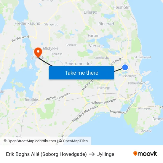 Erik Bøghs Allé (Søborg Hovedgade) to Jyllinge map
