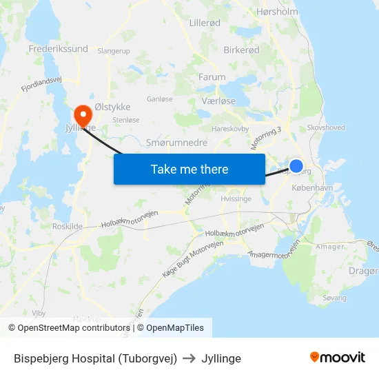Bispebjerg Hospital (Tuborgvej) to Jyllinge map