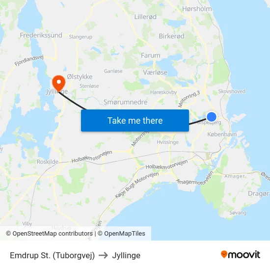 Emdrup St. (Tuborgvej) to Jyllinge map
