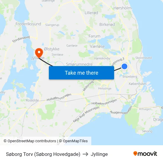 Søborg Torv (Søborg Hovedgade) to Jyllinge map