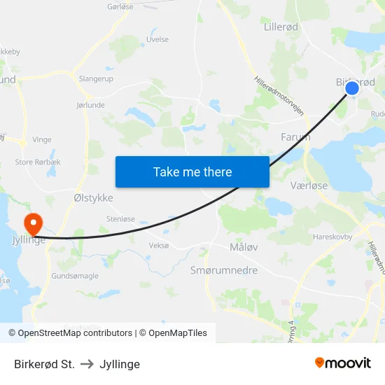 Birkerød St. to Jyllinge map