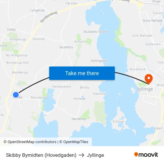Skibby Bymidten (Hovedgaden) to Jyllinge map